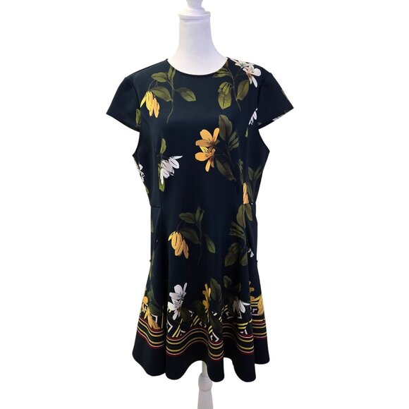 Ted Baker Gallah Floral Cap Sleeve Fit & Flare Skater Dress Size TB 5/US XL - Picture 1 of 8